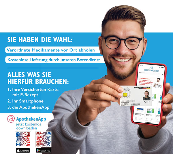 E-REZEPT AUF DER KRANKENKASSENKARTE? Jetzt ganz einfach über Ihr Smartphone bei uns einlösen. Egal wann. Egal wo.